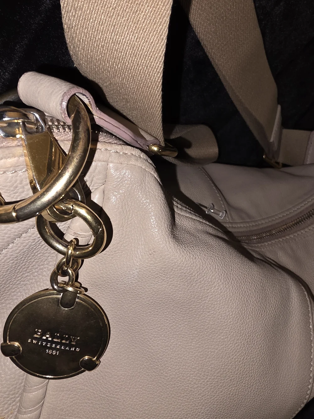 Bally Gray/Taupe Leather Shoulder Bag with Gold-Tone Hardware